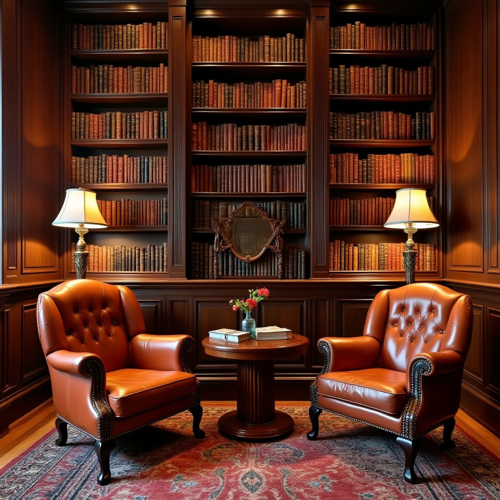 Salon de lecture avec fauteuils anciens